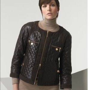 Tory Burch Brown Quilted Lambskin and Suede Cluny Jacket